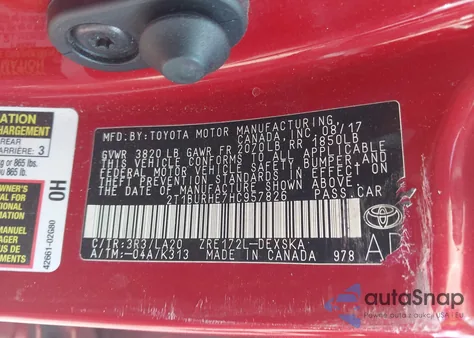 2017 Toyota Corolla Xse from USA, damaged, VIN 2T1BURHE7HC957826